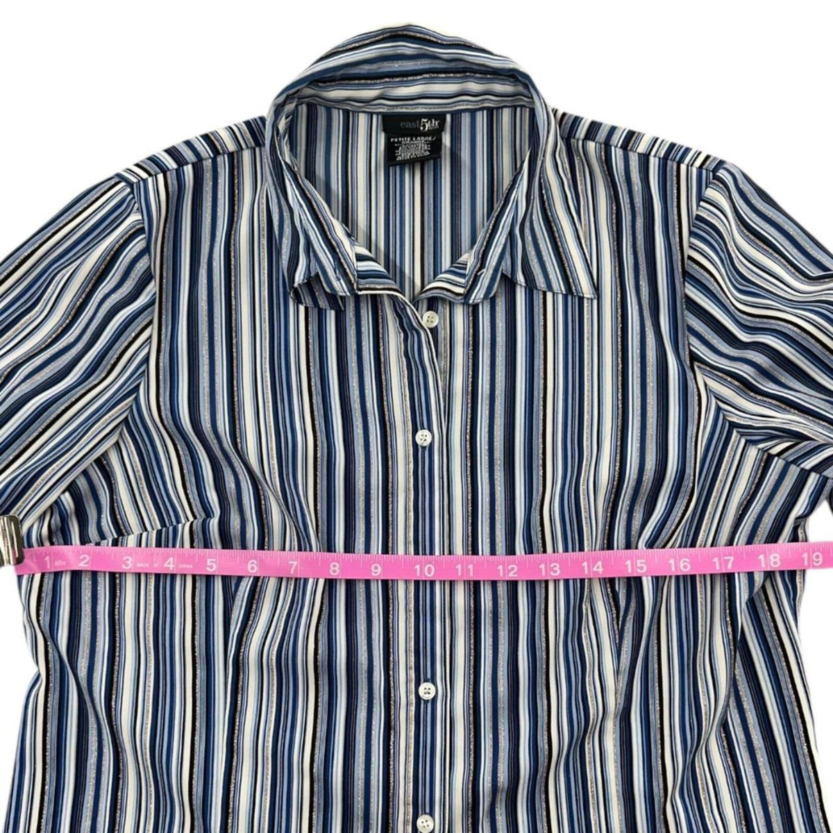 East 5th Women's Striped Button Down Shirt Blue Multi Vertical Stripes