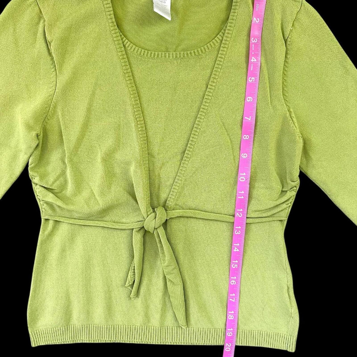 Worthington Green Tie-Front Cardigan Top Y2K Bohemian Casual Top