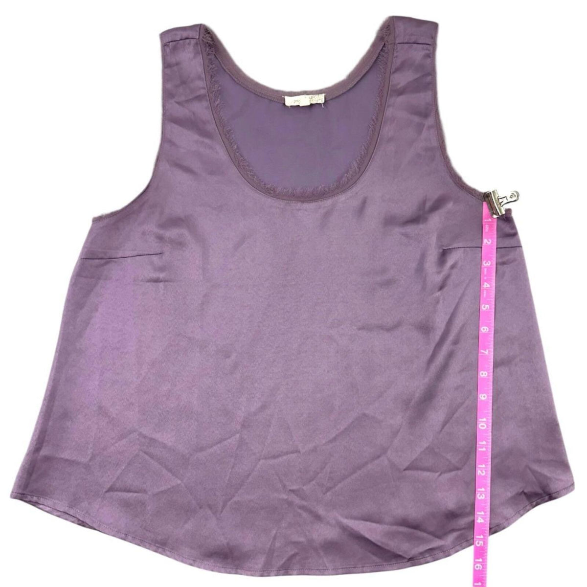 Mystree Purple Satin Tank Top with Raw Edge Mesh Trim Cozy Fairycore