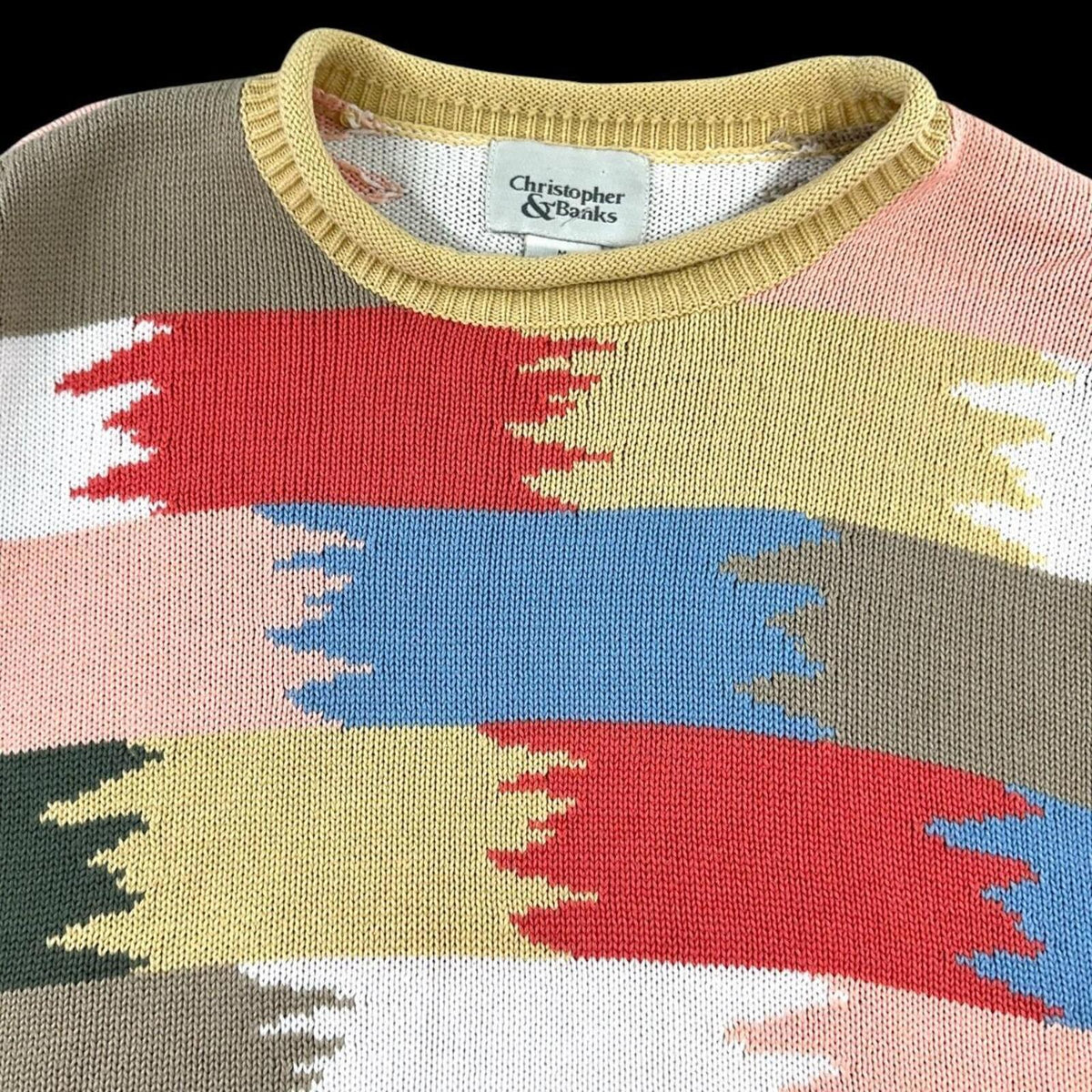 Christopher & Banks Multi Color Abstract Block Pattern Short Sleeve Sweater