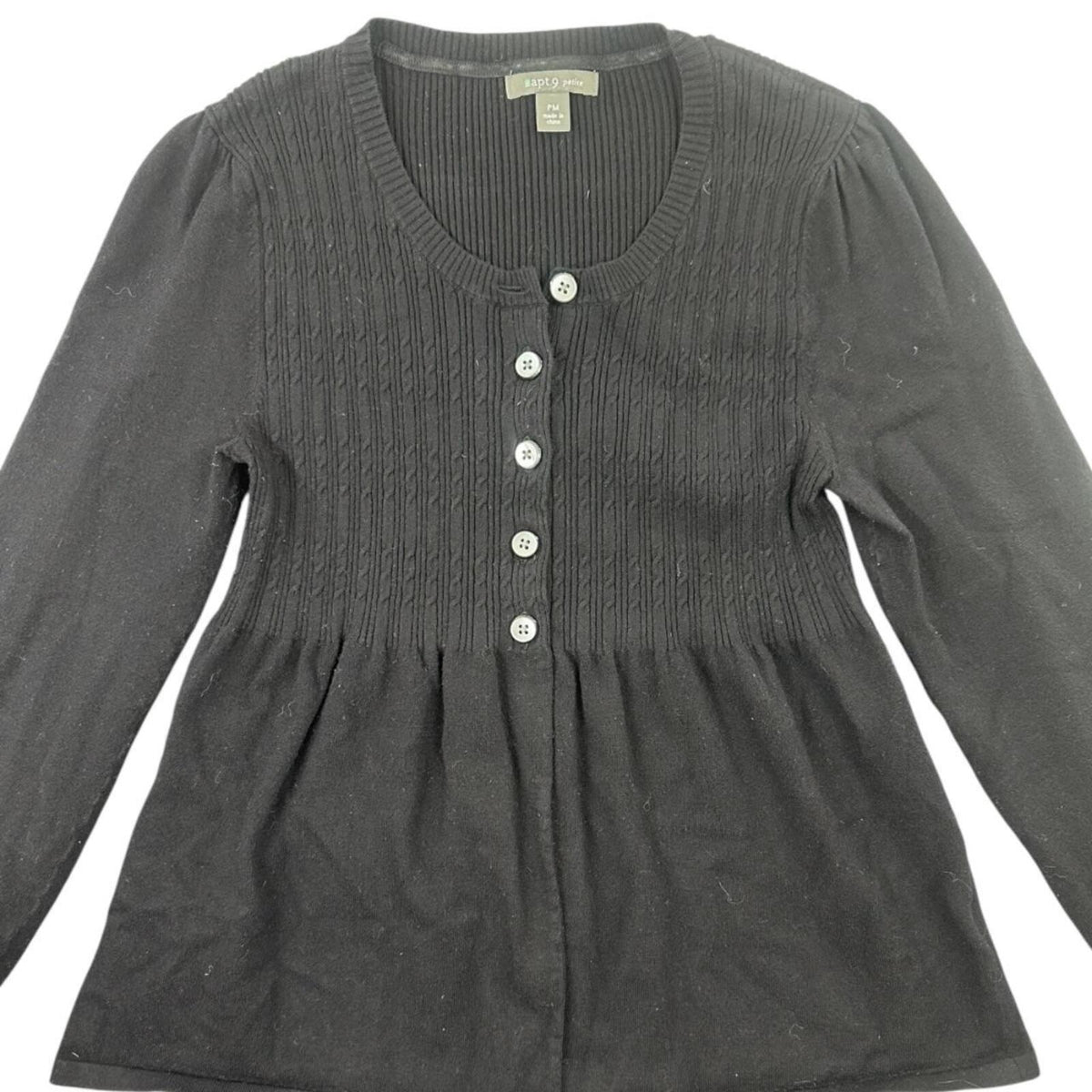 Apt. 9 Long Sleeve Babydoll Button Up Sweater Blouse in Black