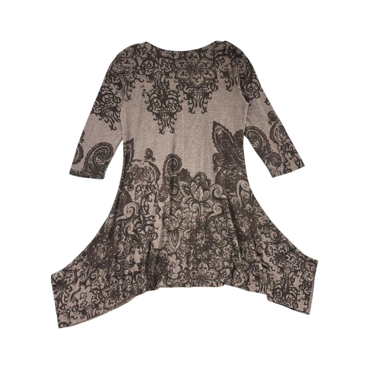 Papillon Brown Paisley Boho Tunic Dress with Asymmetrical Sharkbite Hem