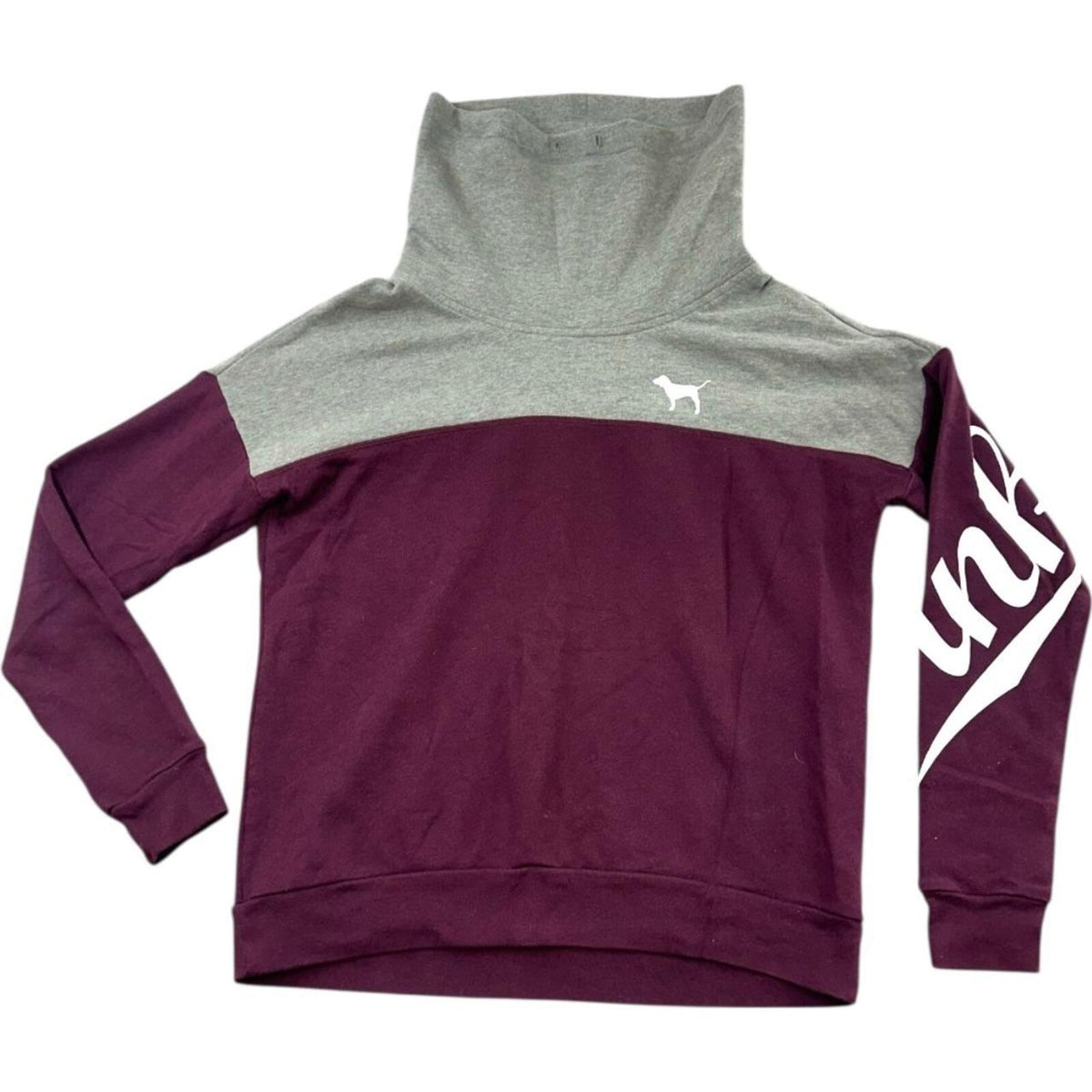 Victoria's Secret PINK Colorblock Cowl Neck Pullover Sweatshirt Burgundy Gray