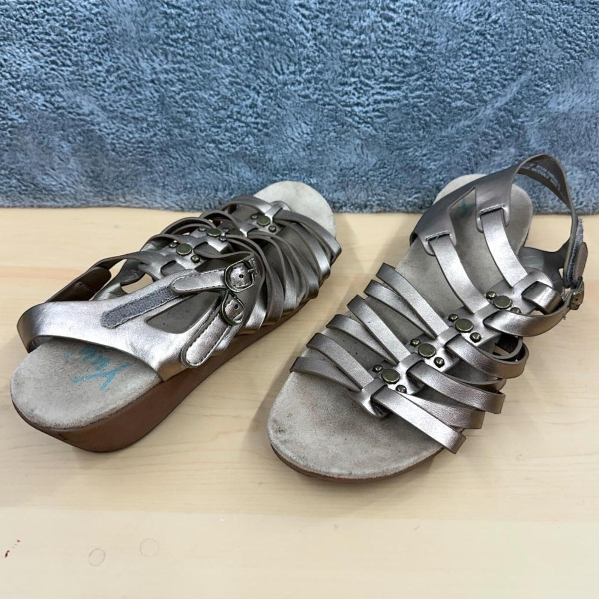 Yuu Strappy Gladiator Wedge Sandals Silver Gray Bohemian Fairy