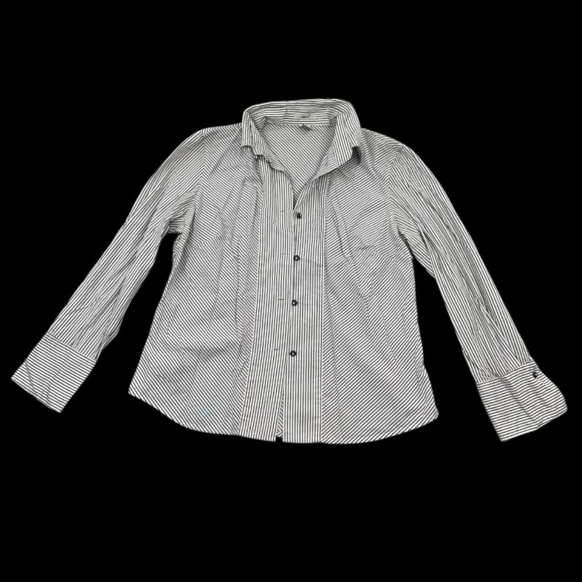 Vintage Edward Black and White Striped Cotton Shirt Classic Preppy Button Up
