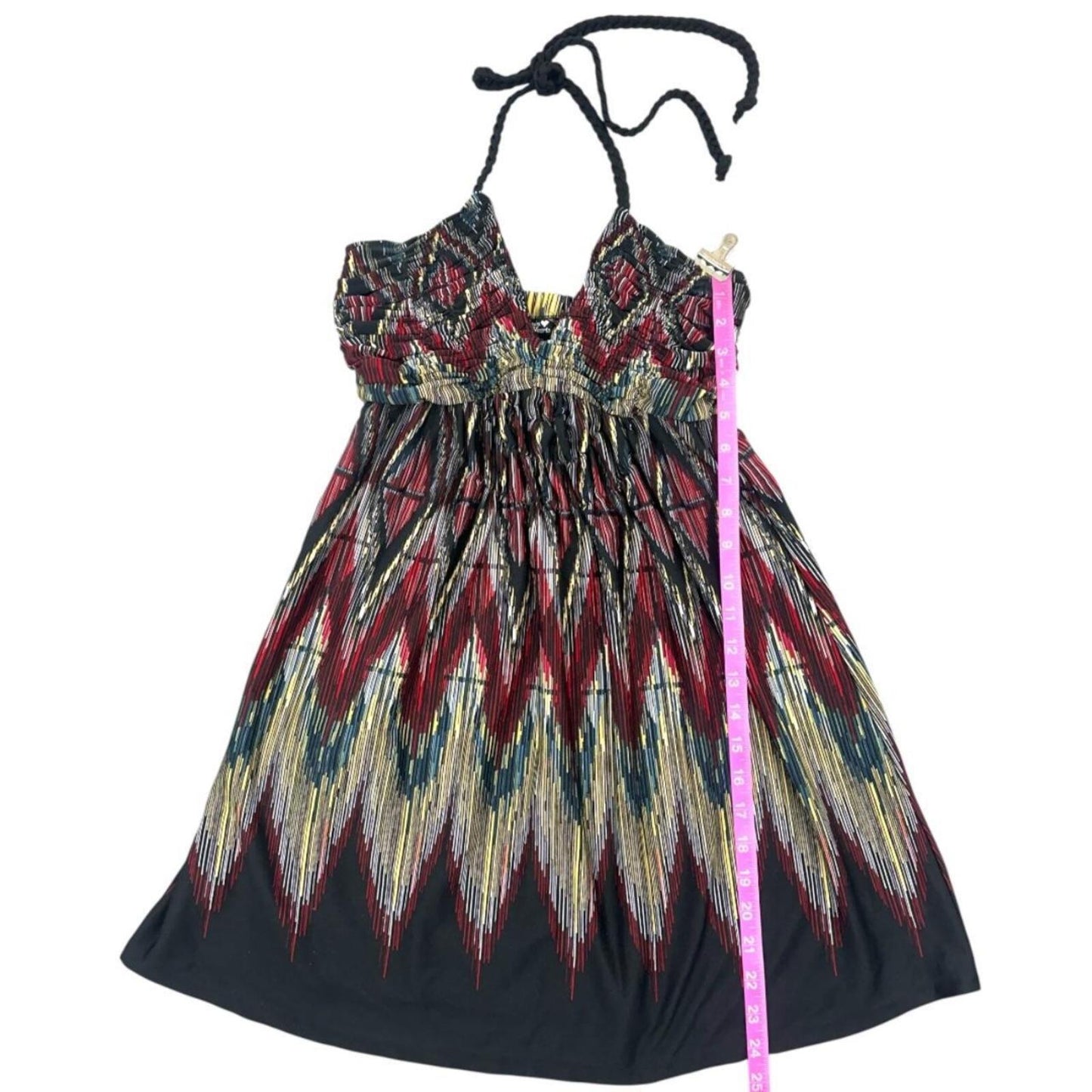 Bohemian Fairy Whimsigoth Halter Dress Black Red Zigzag Pattern