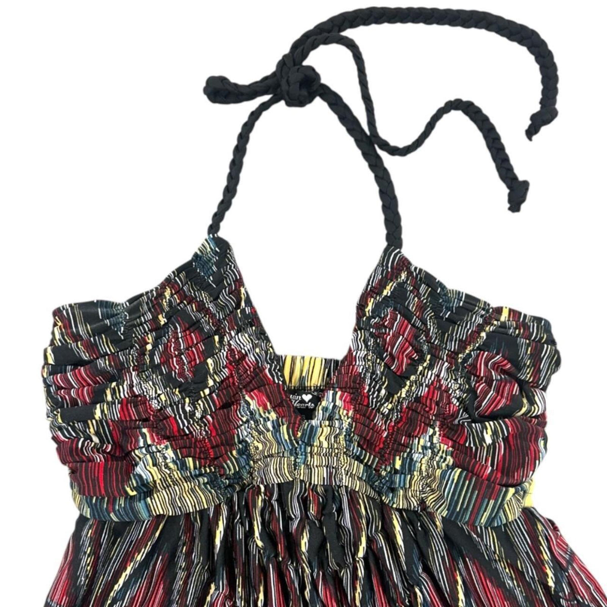 Bohemian Fairy Whimsigoth Halter Dress Black Red Zigzag Pattern