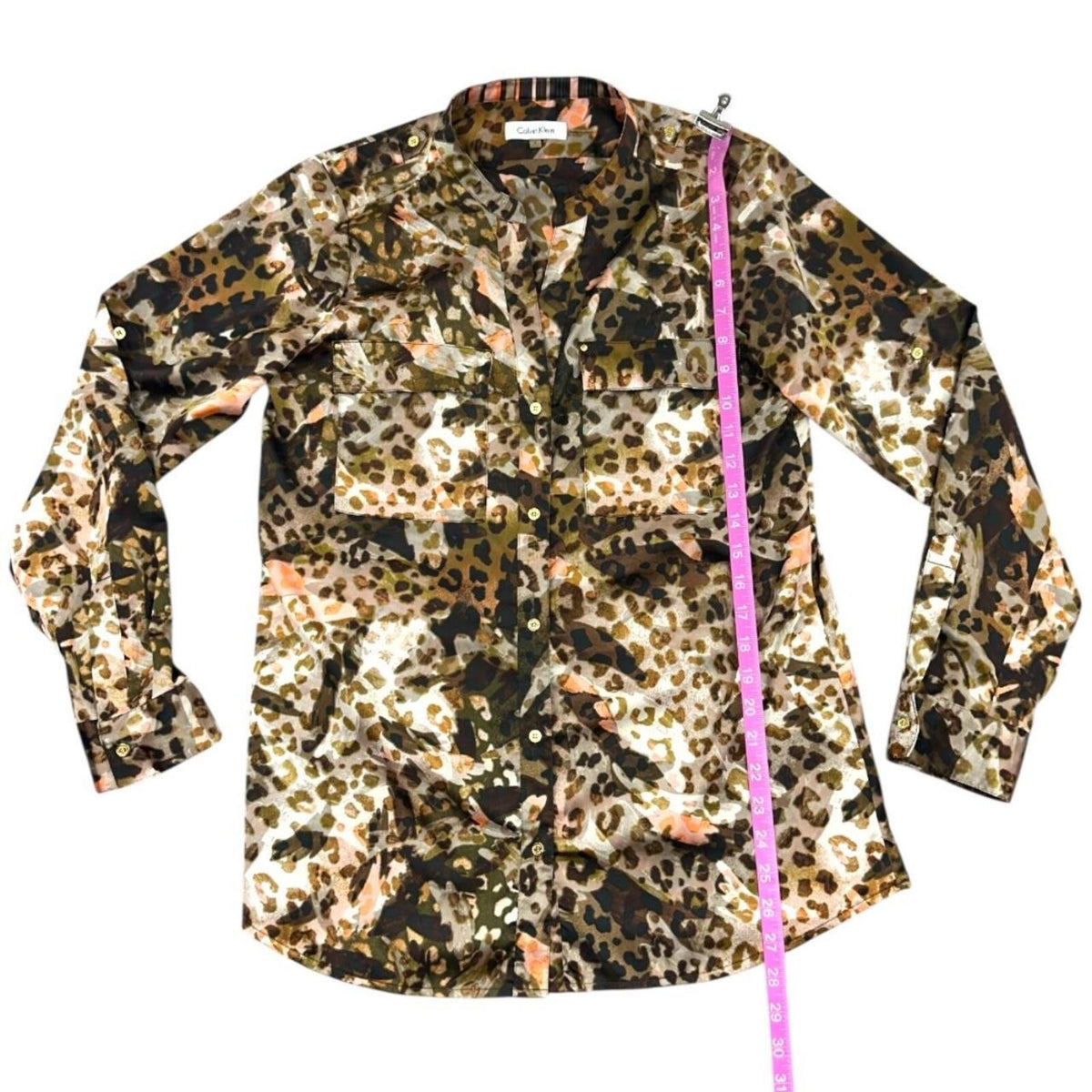 Calvin Klein Brown Cream Leopard Print Long Sleeve Button Down