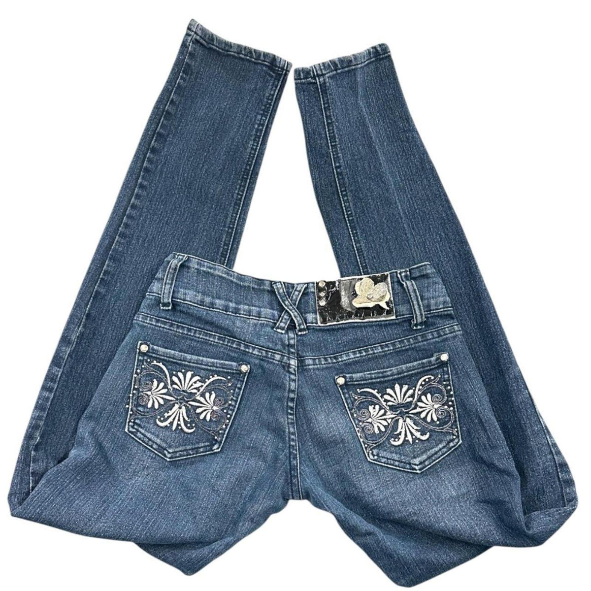 Miss Rudy Dark Wash Embellished Skinny Jeans Y2K Bohemian Indie