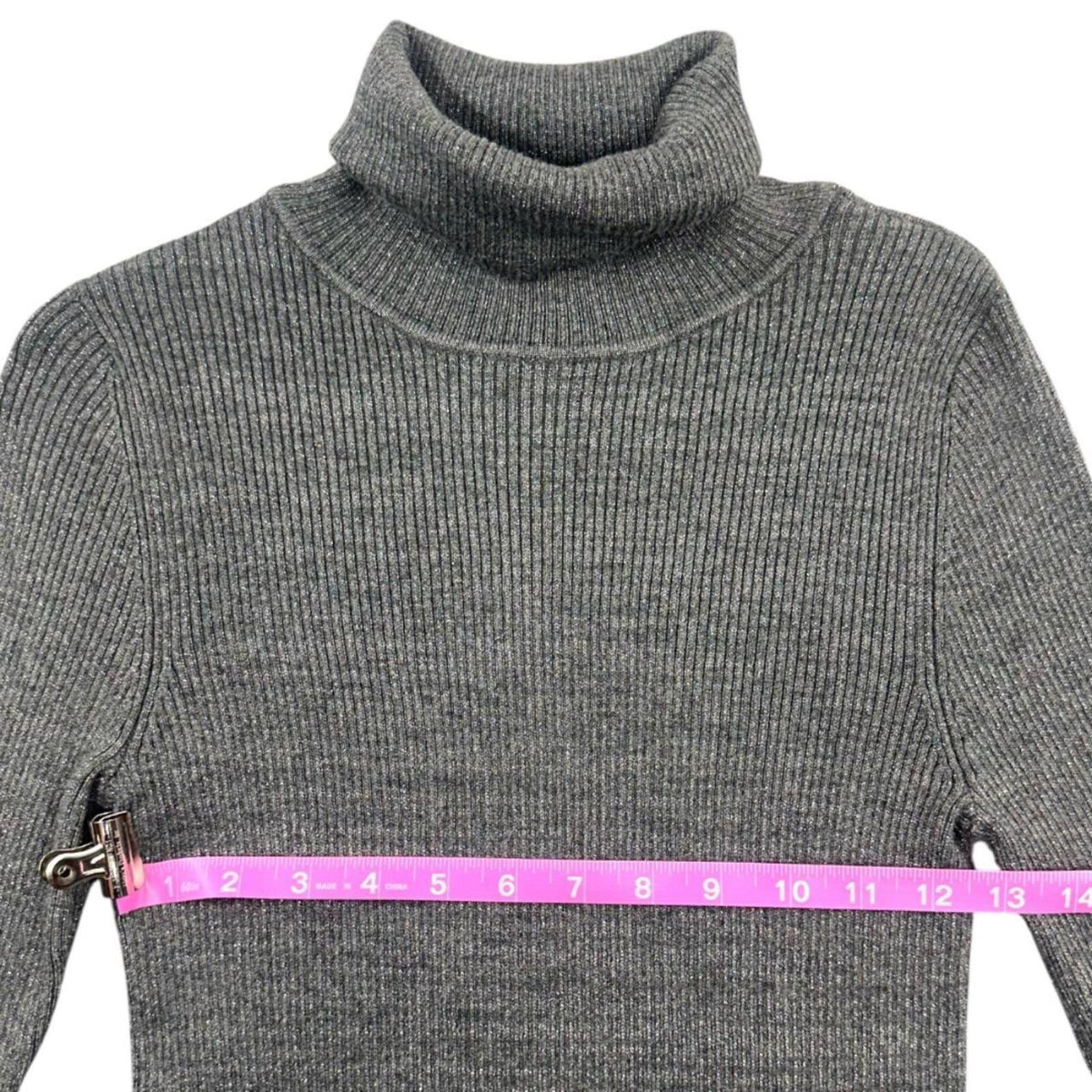 Faded Glory Grey Ribbed Turtleneck Sweater Long Sleeve Slim Fit