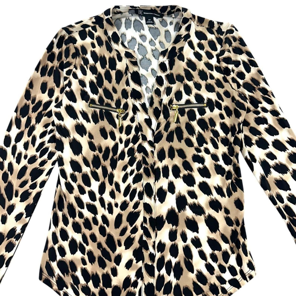 INC International Concepts Leopard Print Y2K Mob Wife Office Siren Animal Blouse