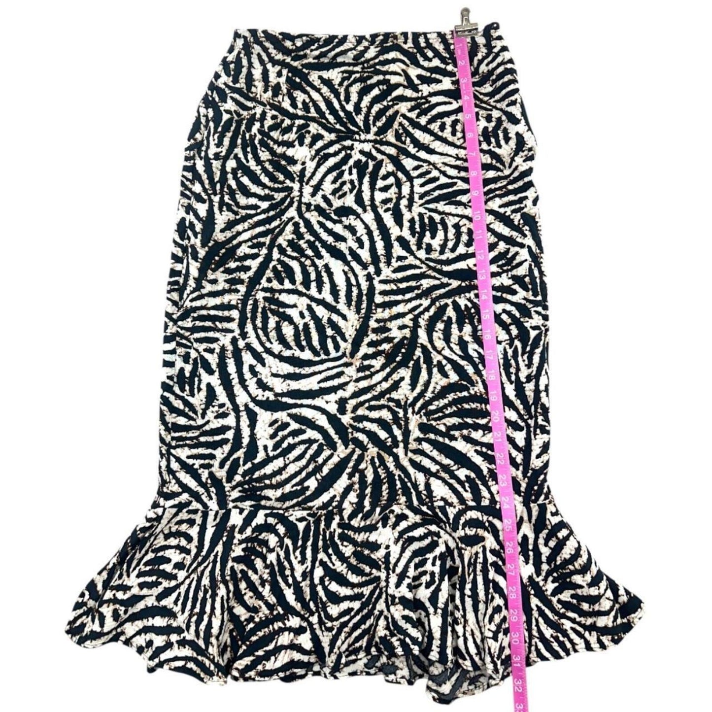 White Stag Black and White Abstract Print Midi Skirt with Ruffles Y2K Bohemian