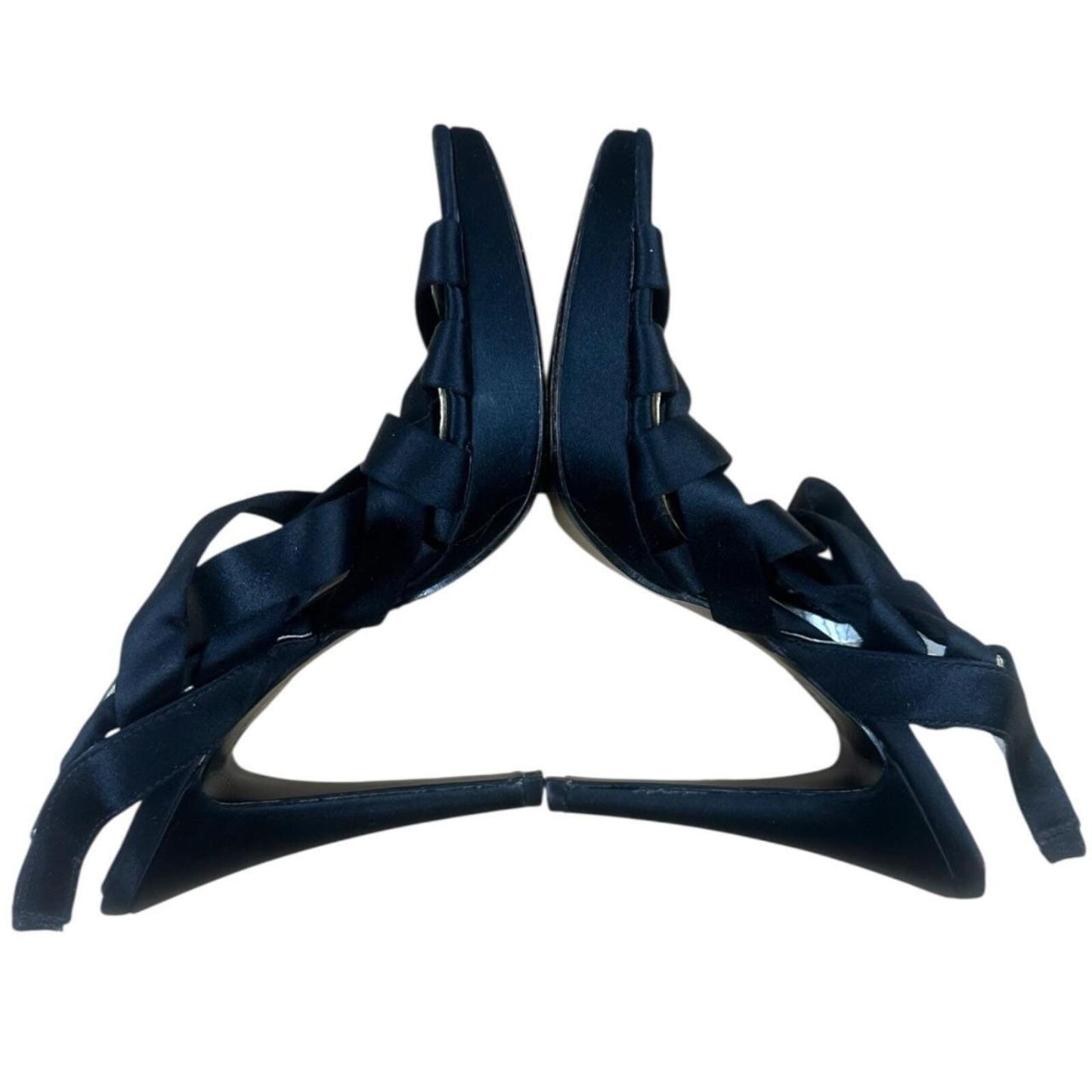 White House Black Market Carysn Black Satin Strappy Platform Heels Y2K Glam