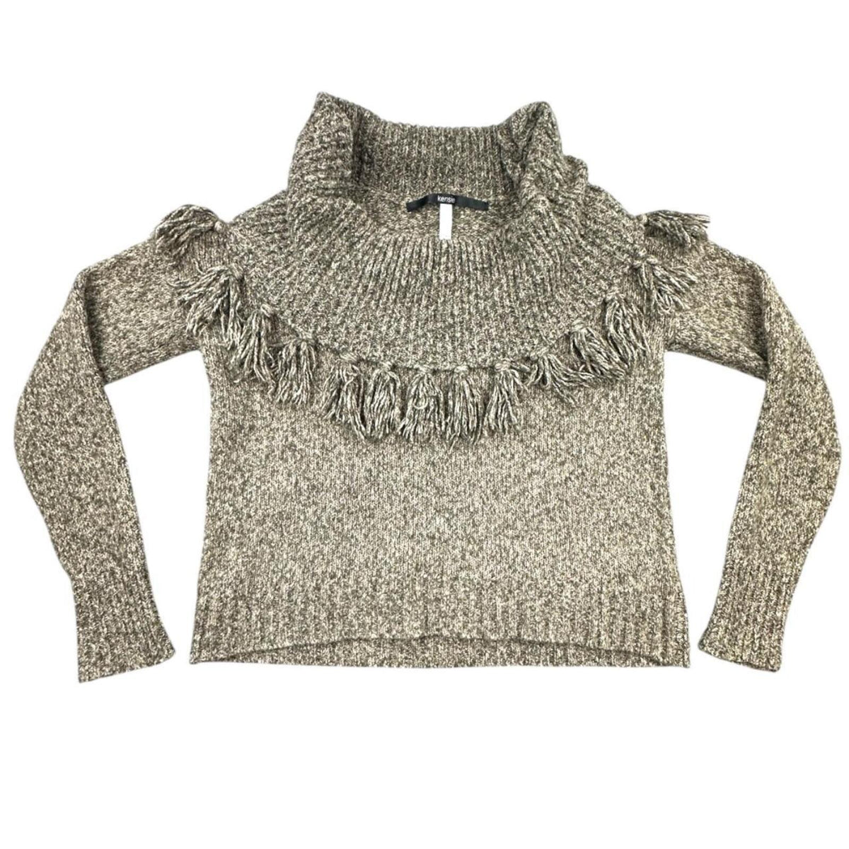 Kensie Bohemian Marled Fringe Cowl Neck Sweater Cozy