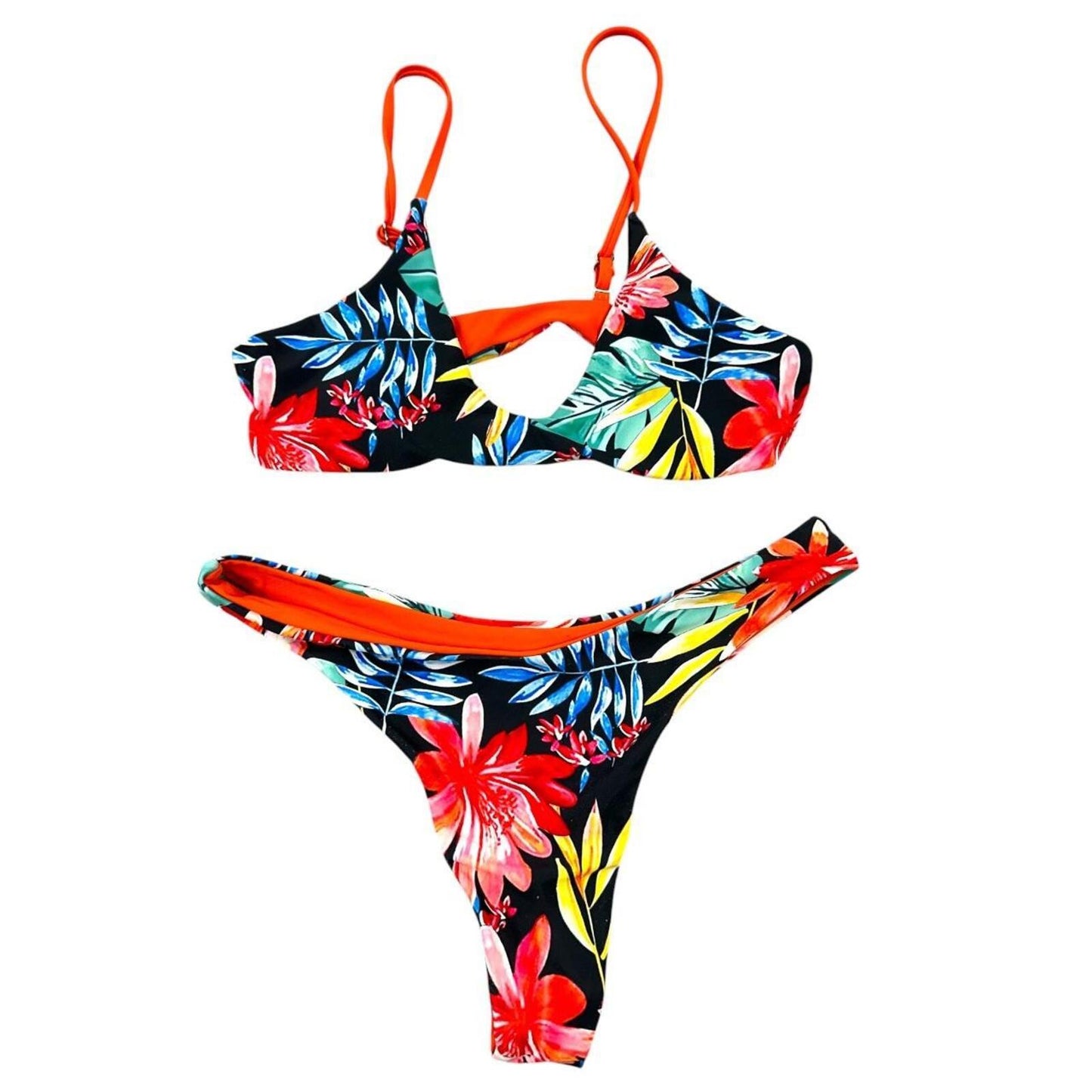 Tropical Floral Bikini Set with High Cut Brazilian Bottoms