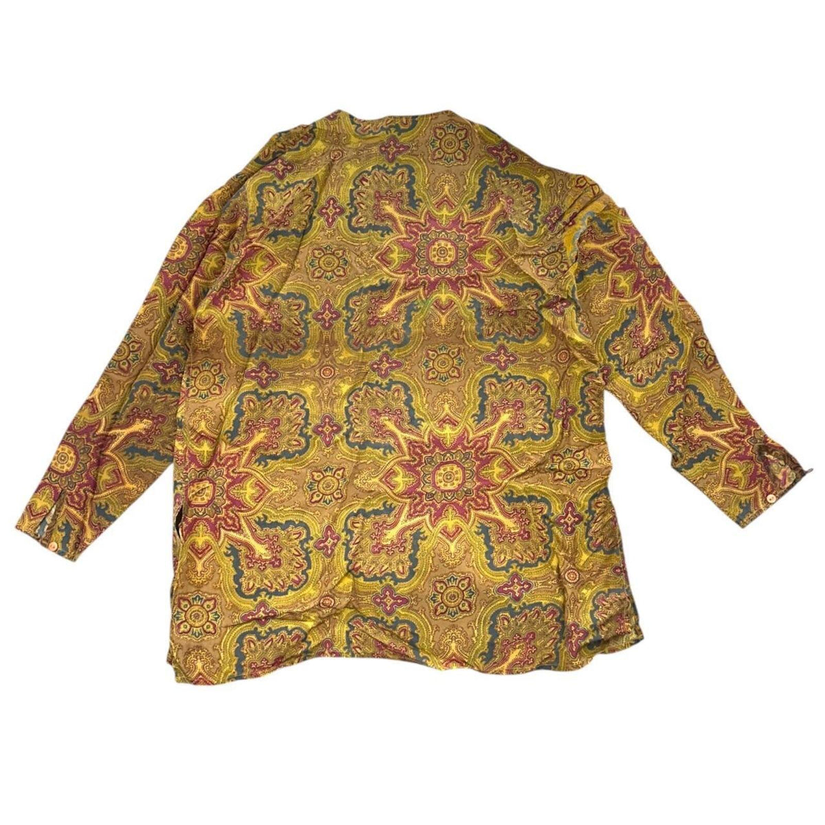 Bogari Studio Vintage Band Collar Button Up Blouse in Mustard Yellow Paisley