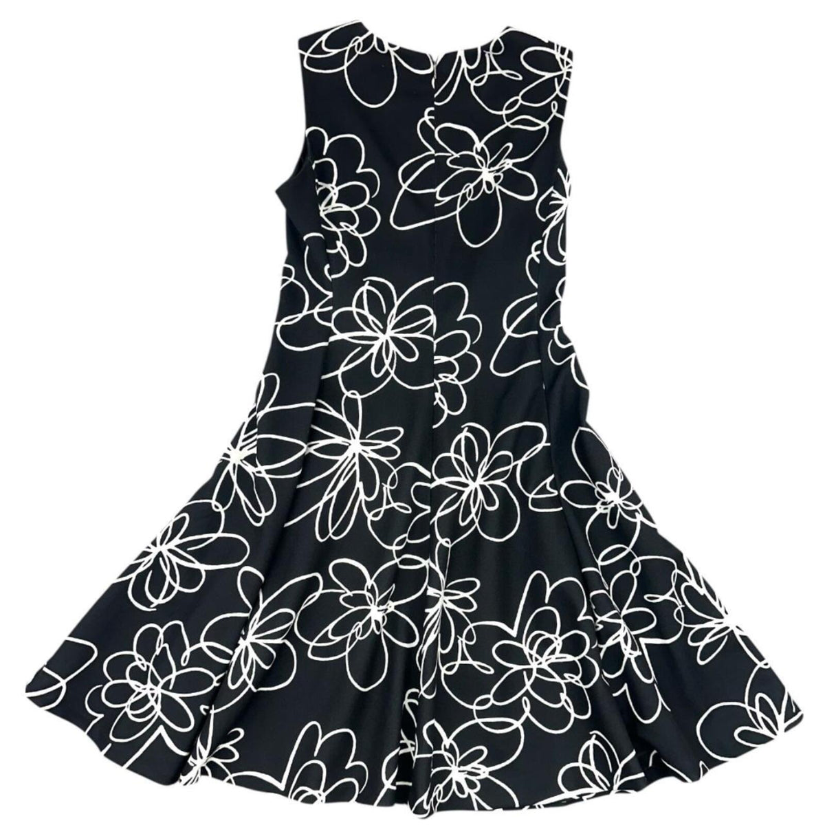 DKNY Sleeveless Fit and Flare Dress Black with White Floral Print