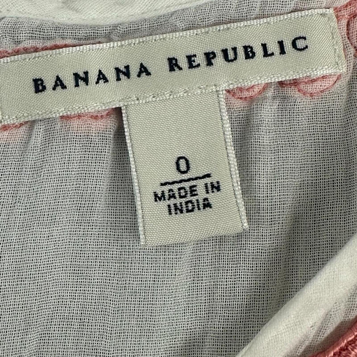 Banana Republic Sleeveless Tank Top White Linen Blend with Coral Pink Boho