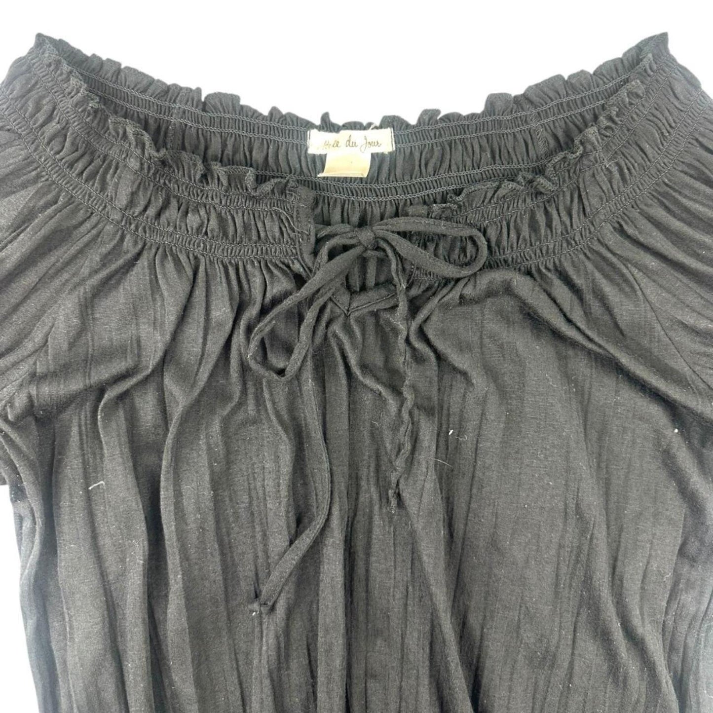 Belle Du Jour Black Off The Shoulder Smocked Waist Peasant Top Bohemian Y2K