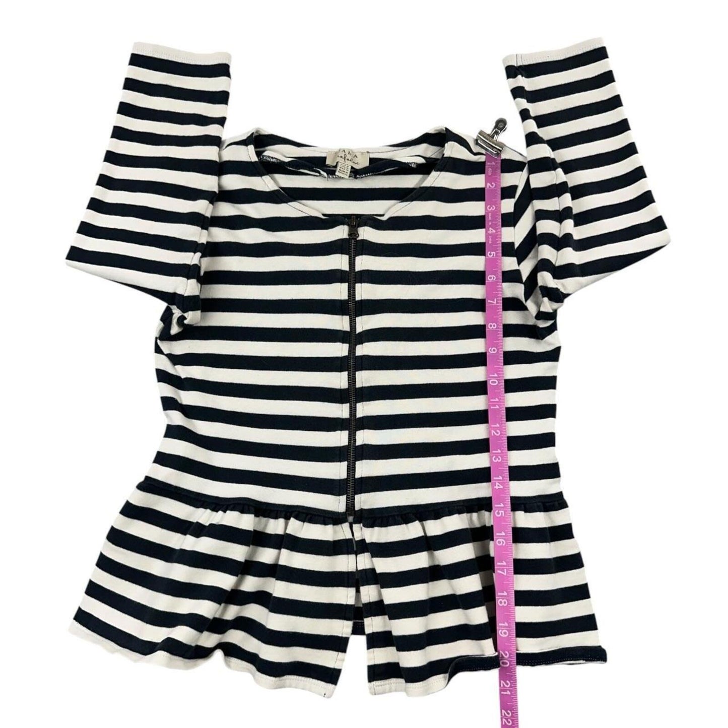 ZARA Trafaluc Navy White Striped Peplum Jacket with Front Zipper