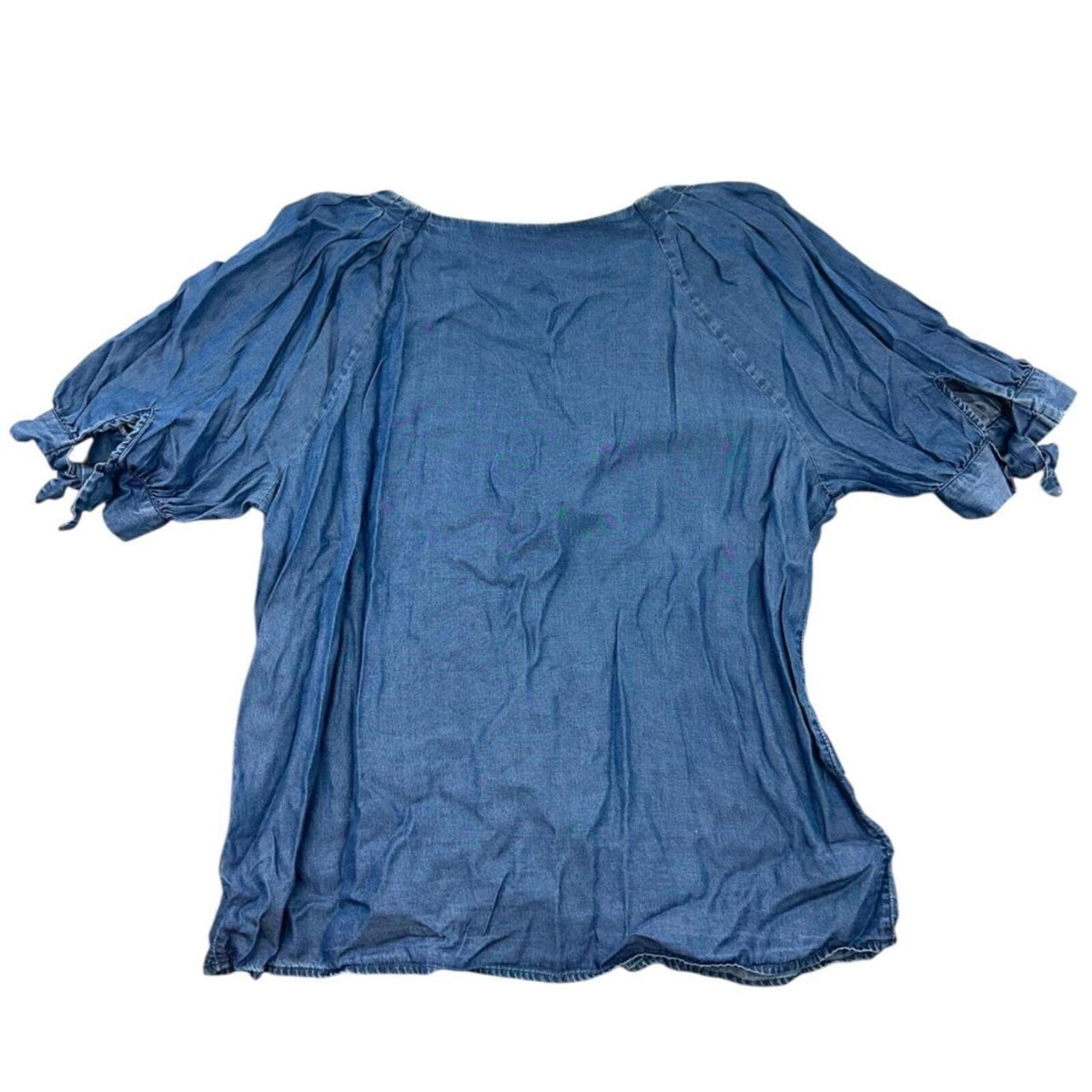 Lauren Conrad Denim V Neck Button Up Puff Sleeve Blouse