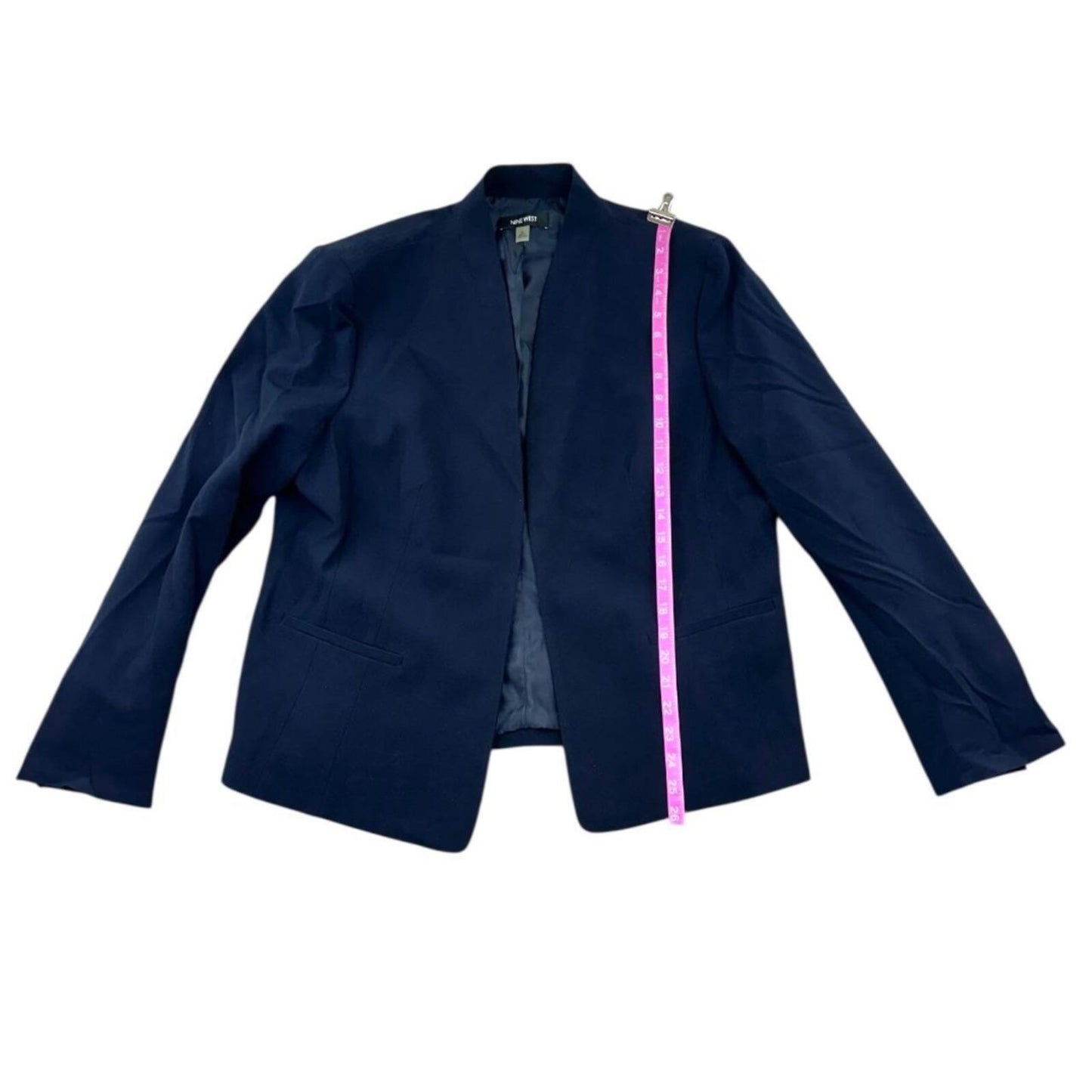 Nine West Navy Blue Open Front Blazer Minimalist Preppy Workwear Jacket
