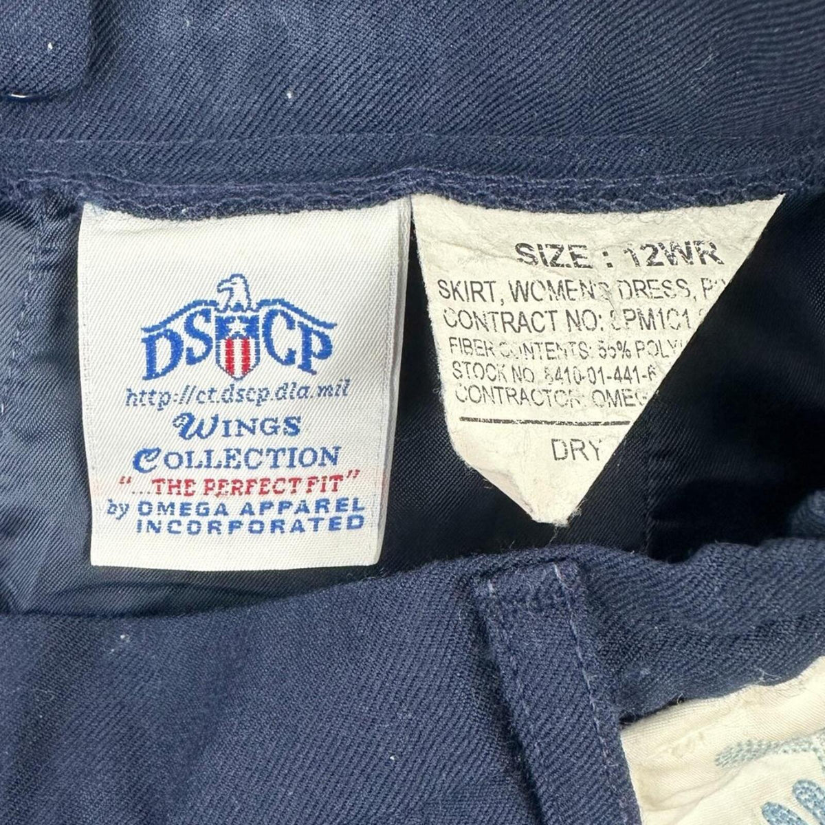 Vintage DSCP Navy A Line Skirt with Blue Floral Embroidery White Contrast Panel