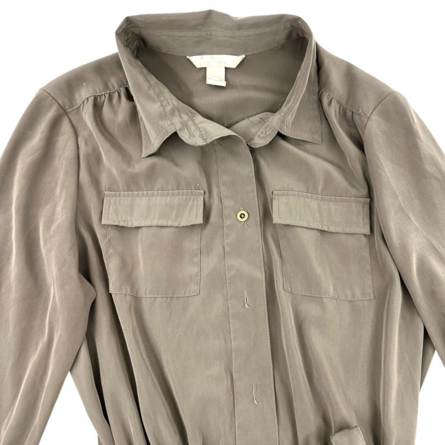 Banana Republic Khaki Green Utility Shirt Dress with Tie Belt