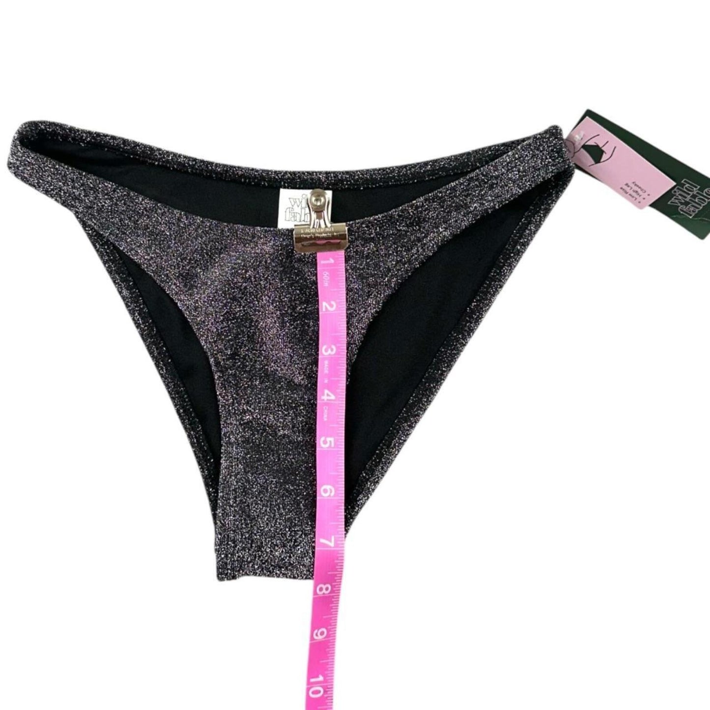 NWT Wild Fable Silver Sparkle Bikini Set Black Shimmer Halter Top Cheeky Bottoms