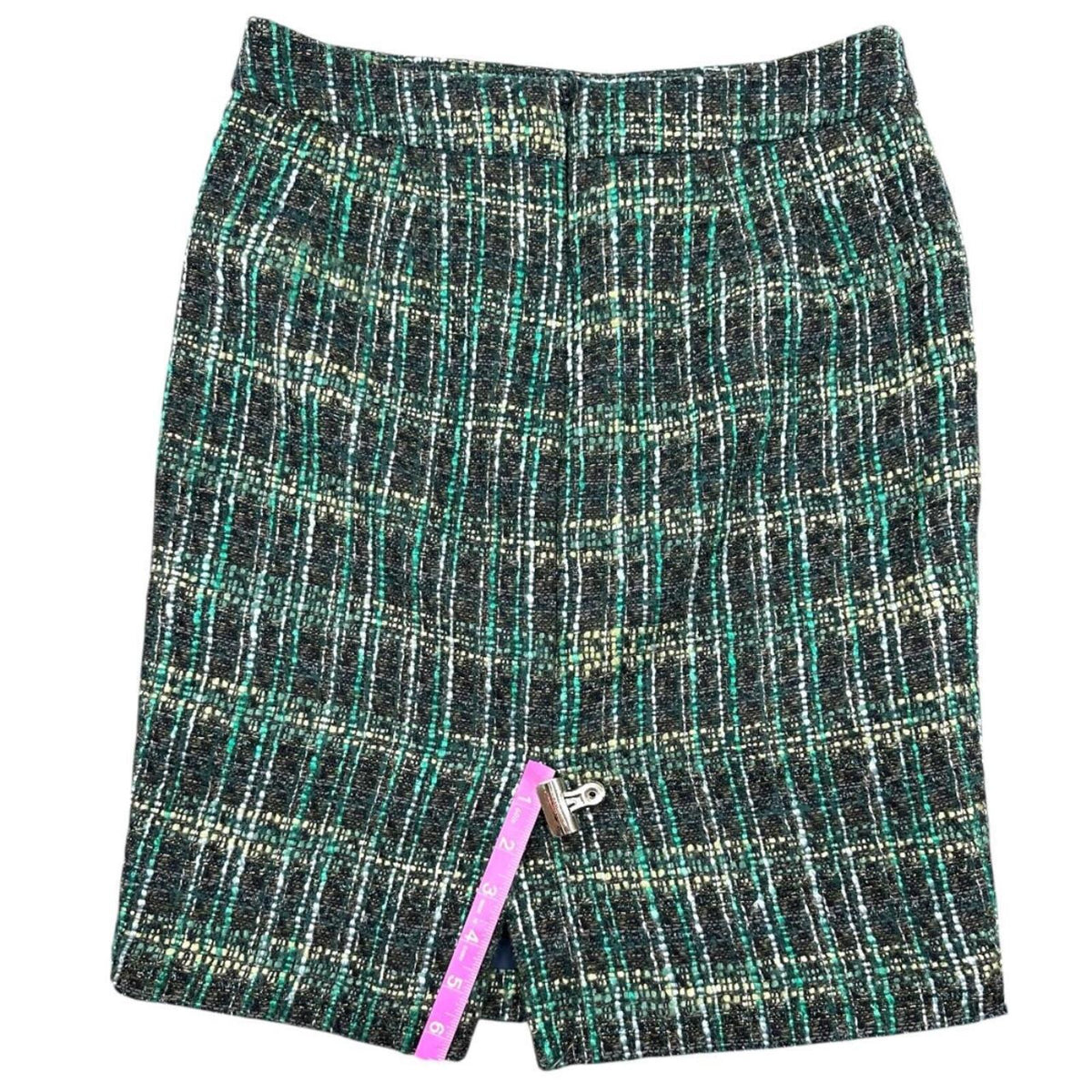 Ann Taylor Tweed Pencil Skirt Green Blue Geometric Pattern Knee Length