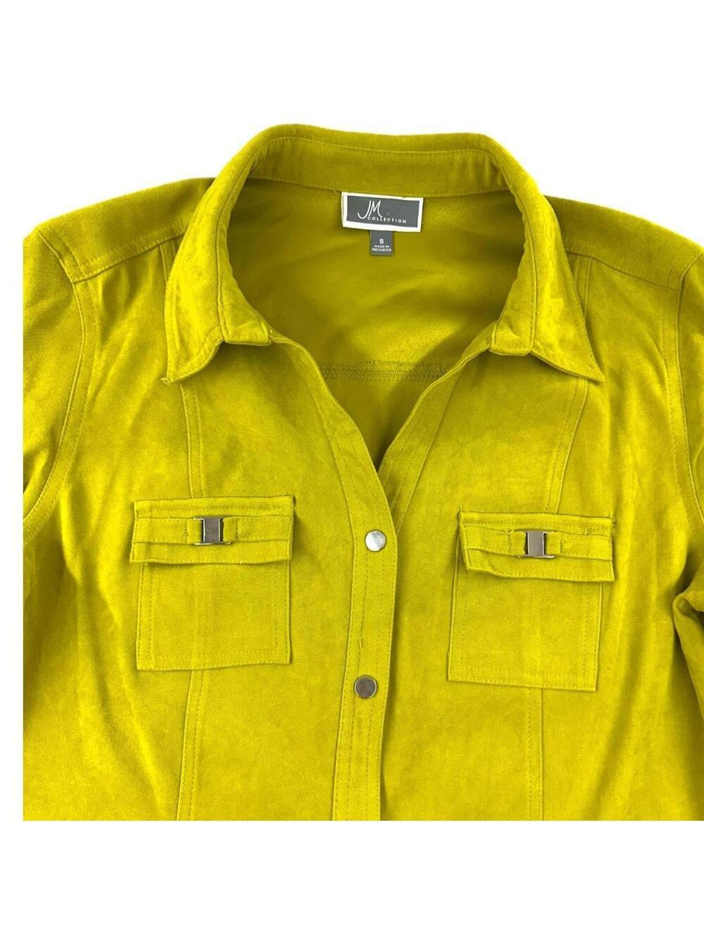 JM Collection Chartreuse Green Faux Suede Shacket Bohemian Retro