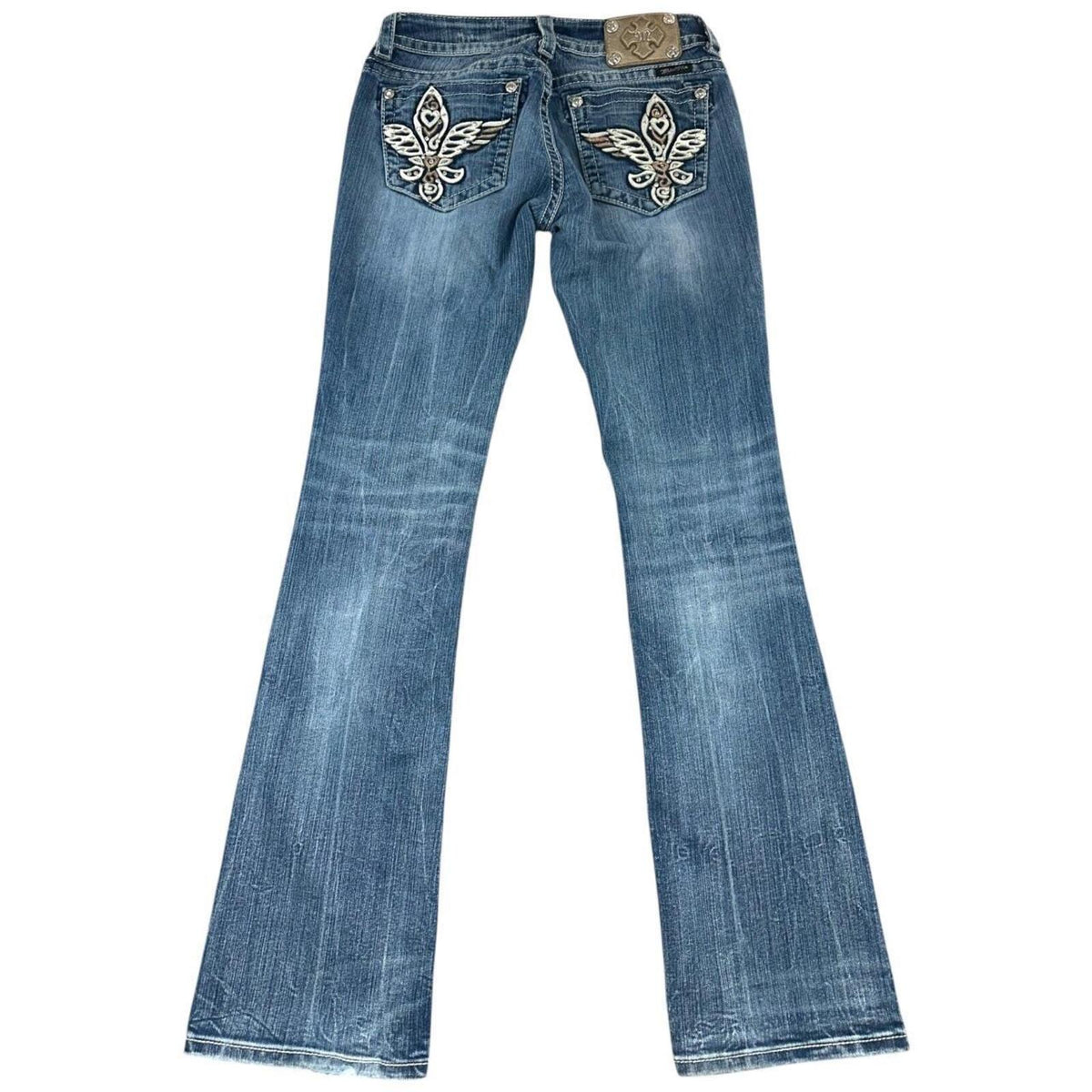 Miss Me Vintage Y2K Rhinestone Embellished Bootcut Jeans with Wings and Hearts