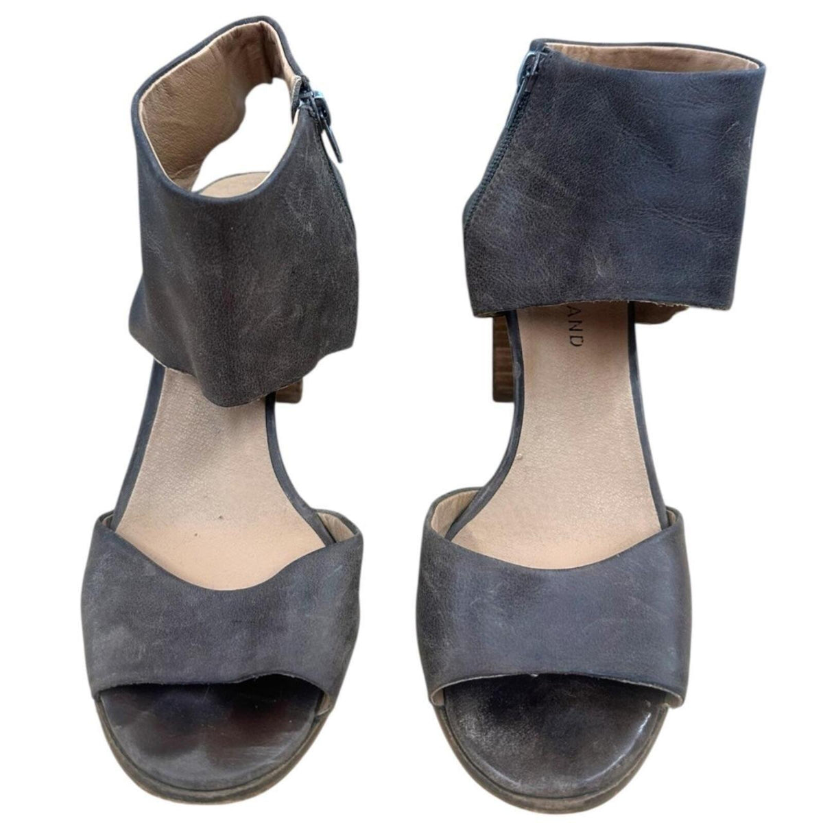 Lucky Brand Jaylin Ankle Cuff Sandals Brown Taupe Distressed Leather Block Heel