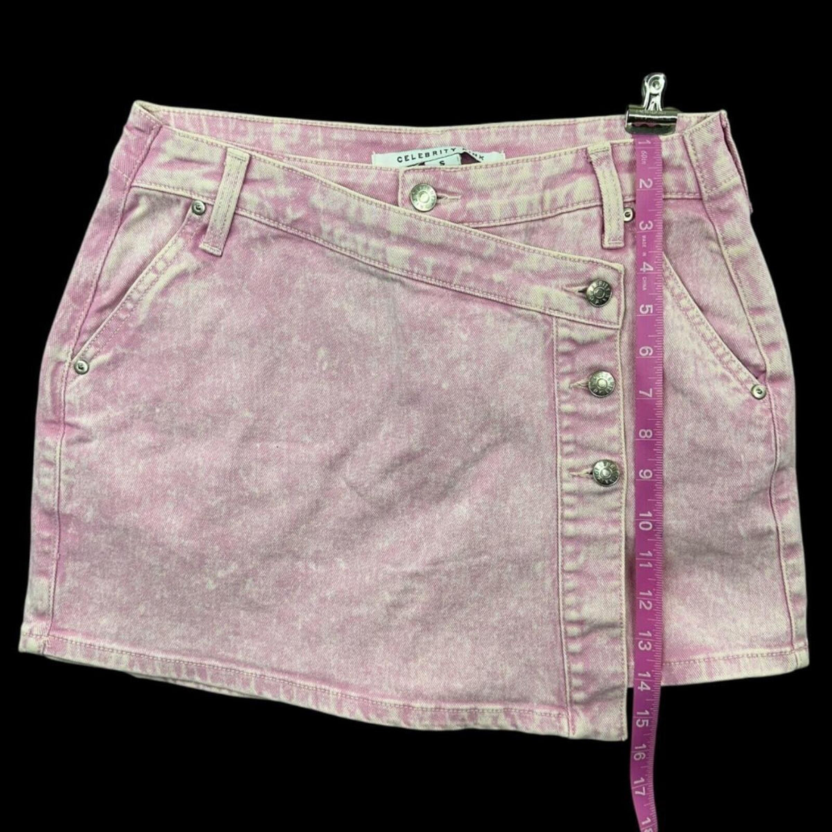 Celebrity Pink Asymmetrical Wrap Mini Skirt Pink Acid Wash Vintage Y2K