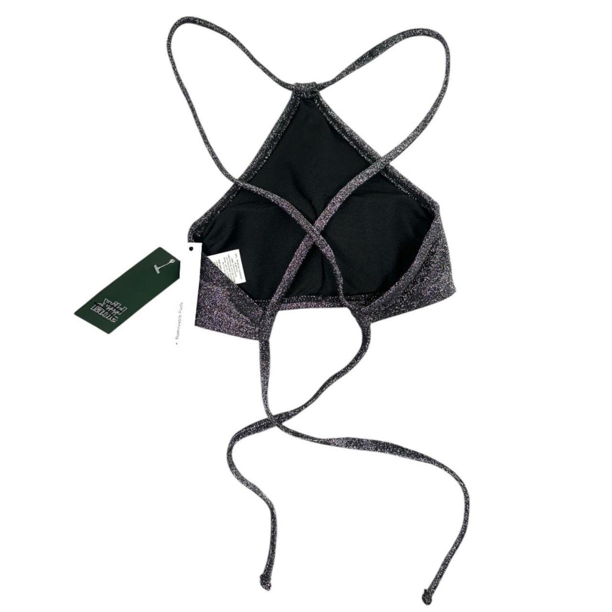 NWT Wild Fable Silver Sparkle Bikini Set Black Shimmer Halter Top Cheeky Bottoms