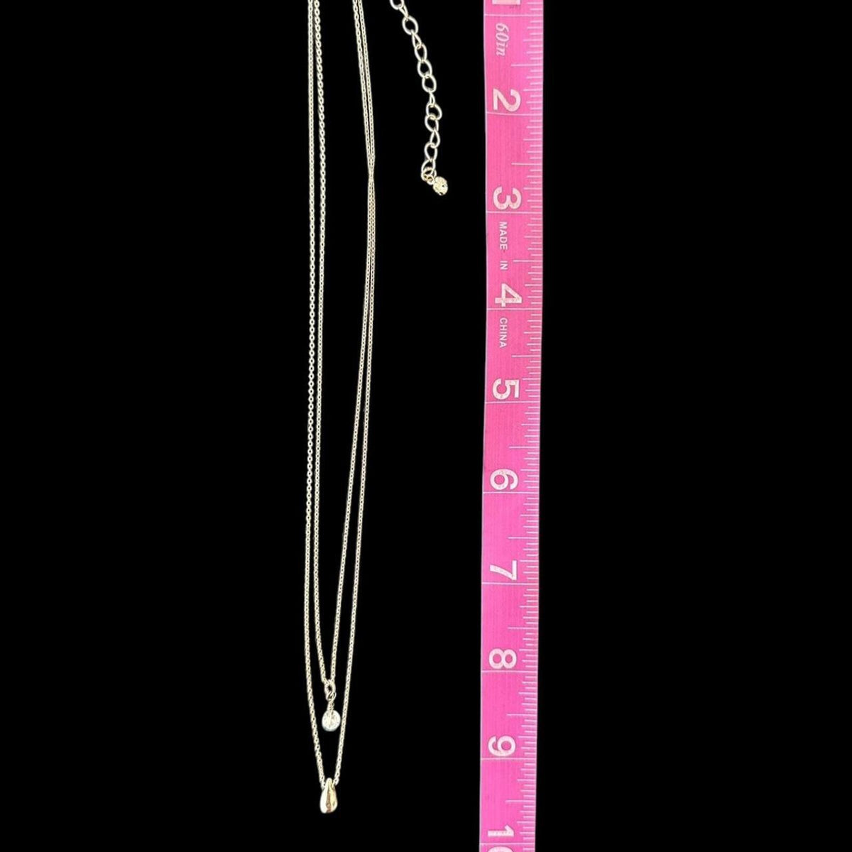 Silver Tone Layered Pendant Necklace with Chain Extender