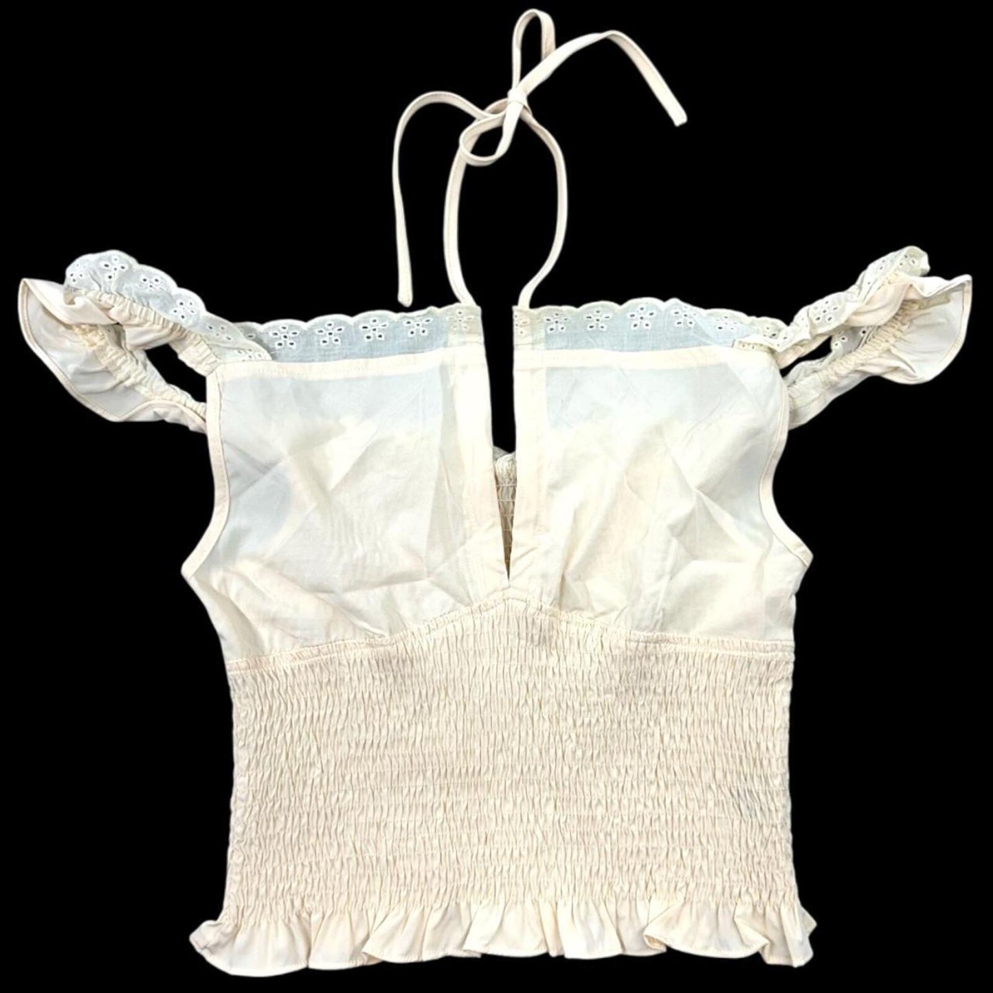 SHEIN Cream White Halter Crop Top with Lace Detailing Bohemian Fairycore