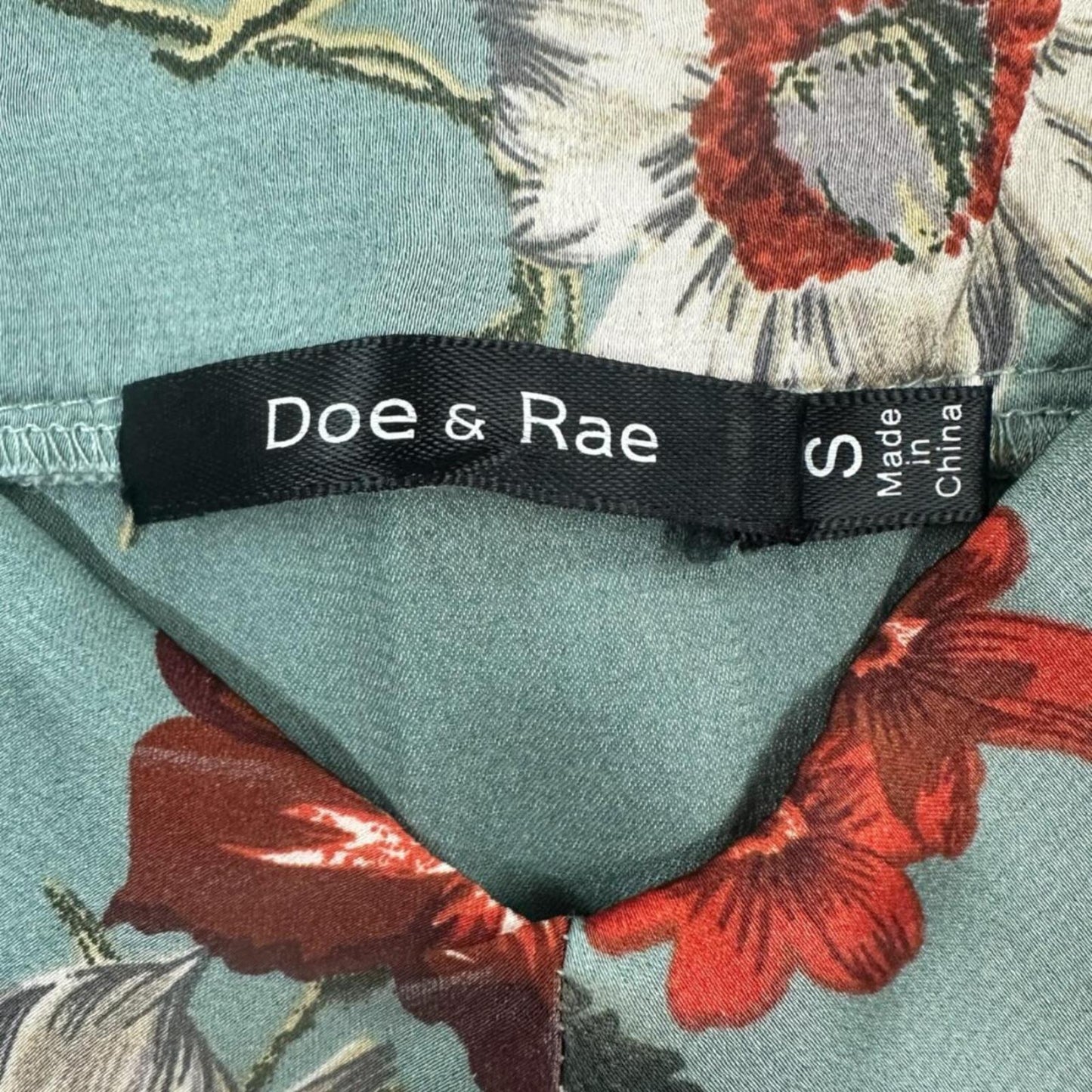 Doe & Rae Satin Floral Camisole Top in Teal with Lace Trim and Pintuck Pleats