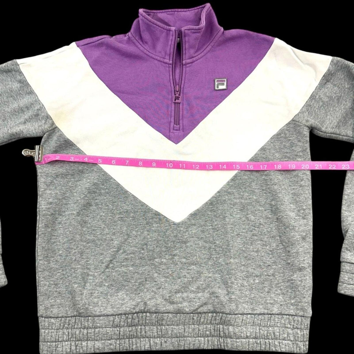 Fila Quarter Zip Pullover Sweatshirt Purple White Grey Colorblock Retro