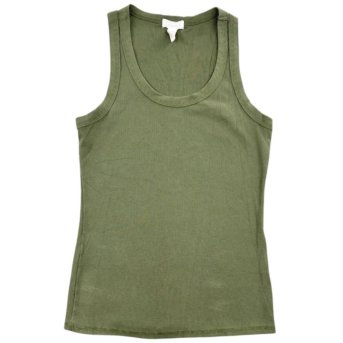 FULL TILT Classic Olive Green Ribbed Scoop Neck Tank Top Minimalist Basic