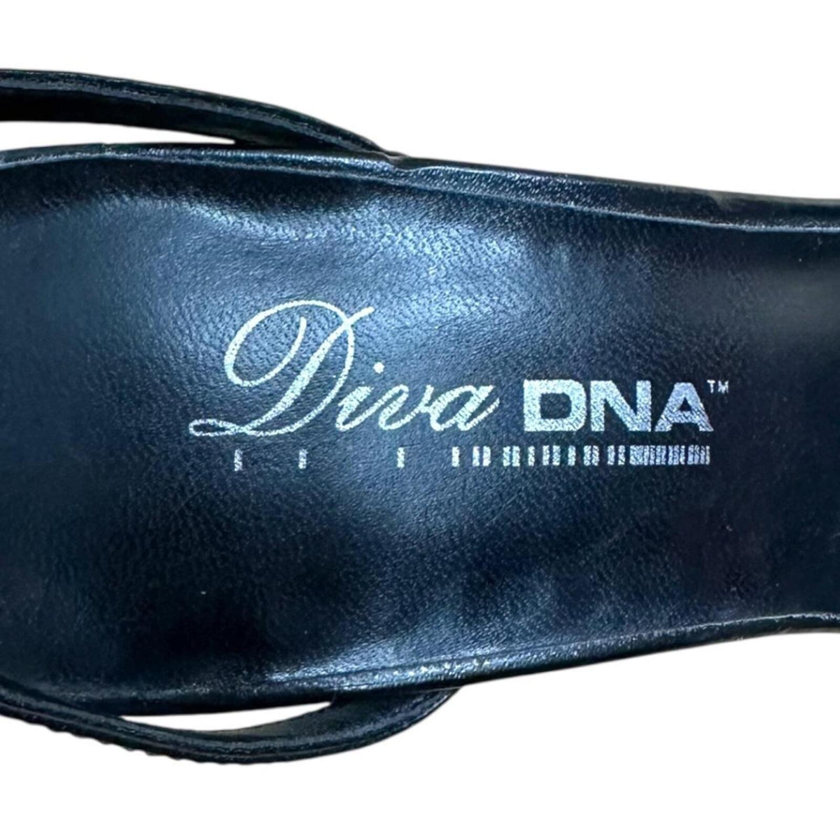 Diva DNA Black Strappy Stiletto Sandals with Silver Chain Logo Detail