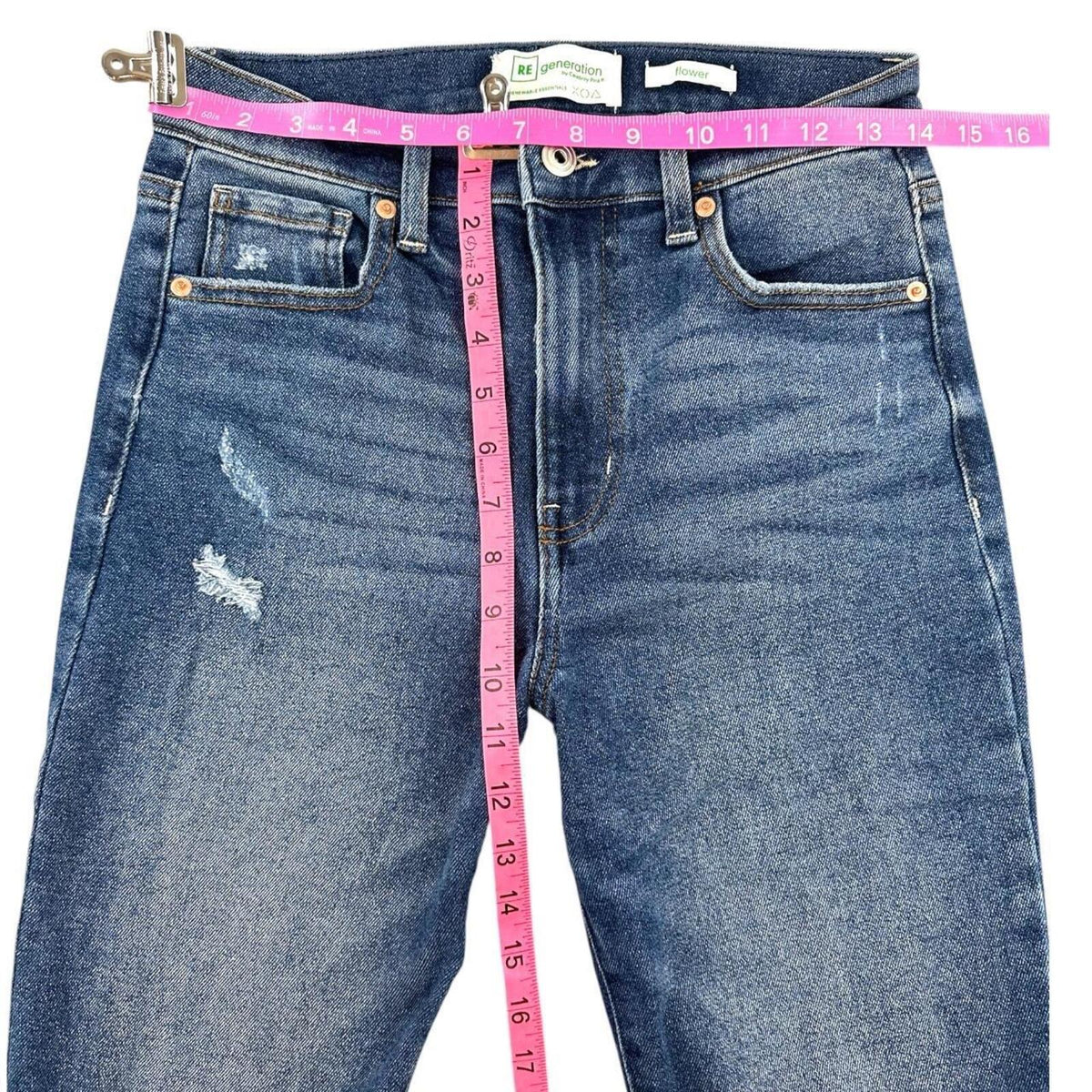 Celebrity Pink RE Generation Flare Jeans in Dark Wash with Distressed Detailing
