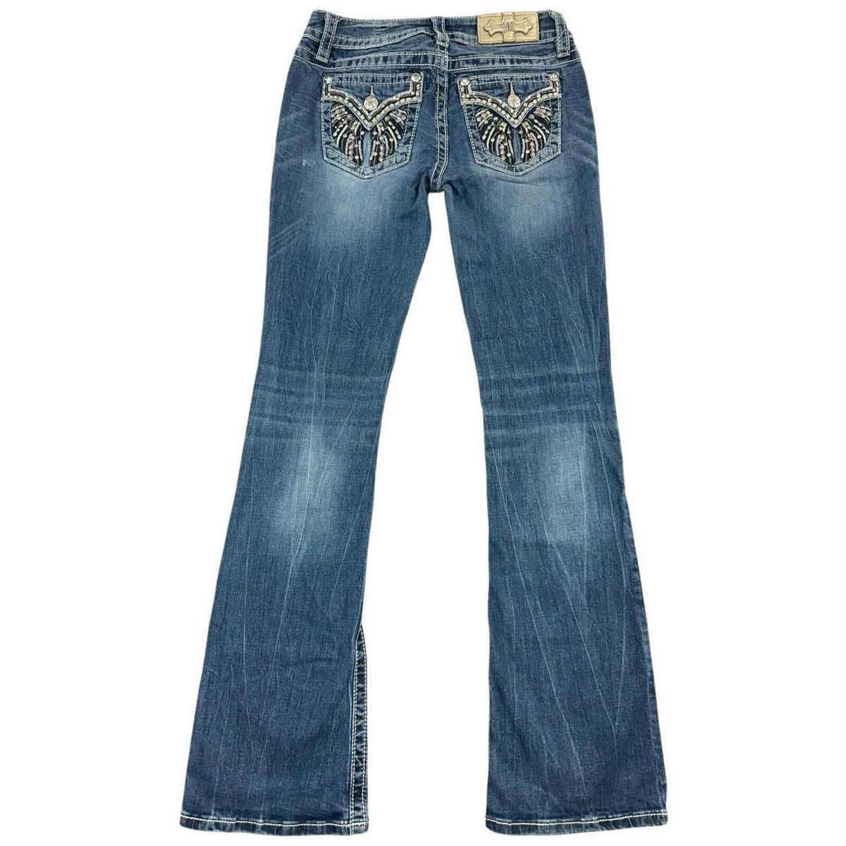 Miss Me Vintage Angel Wing Embellished Bootcut Jeans Y2K Rhinestone Denim