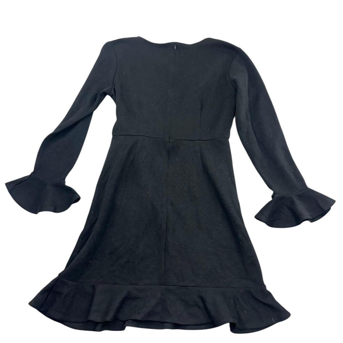 R. Vivimos Black Wrap Mini Dress with Bell Sleeves and Ruffled Hem