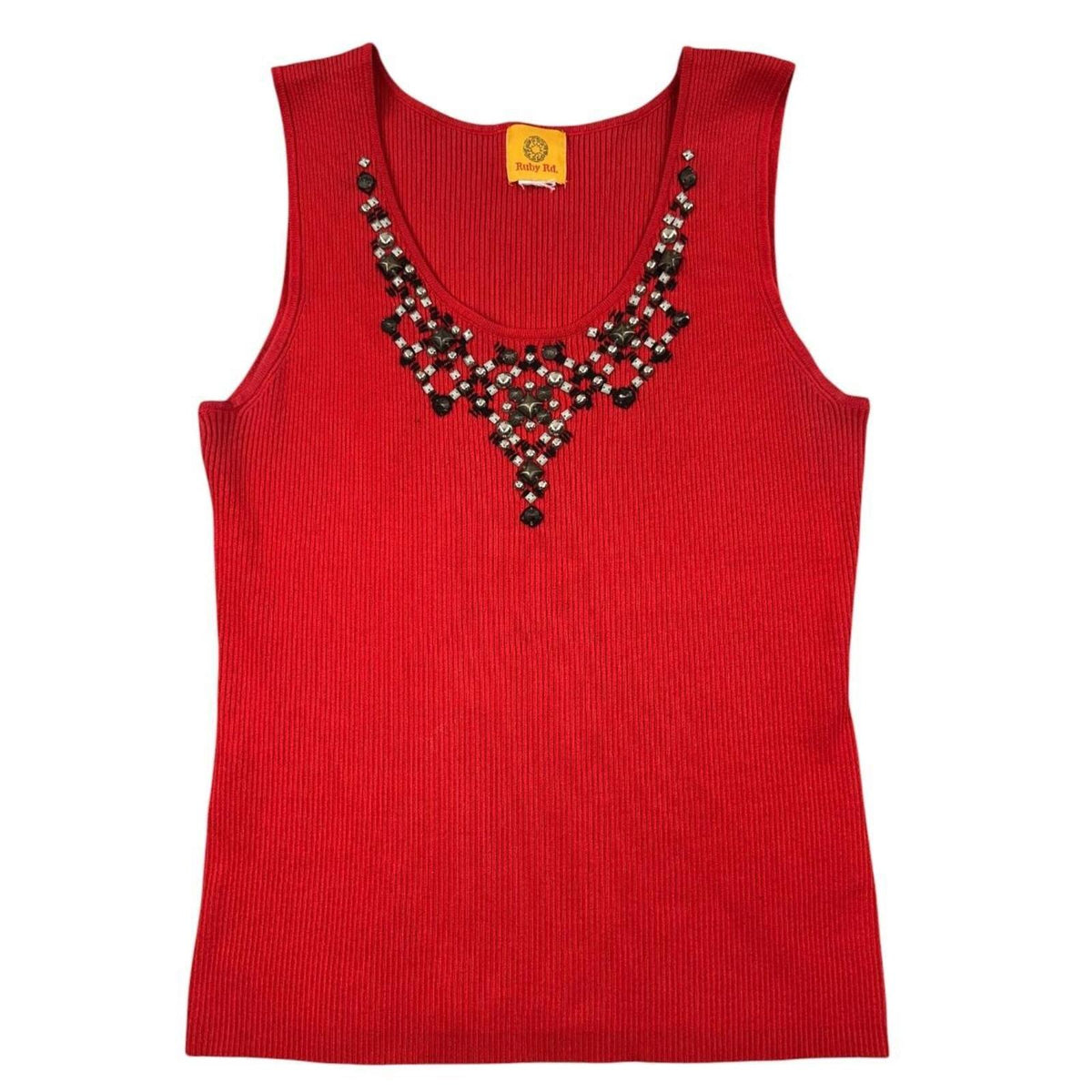 Ruby Rd. Red Ribbed Tank Top with Beaded V Neckline Y2K Indie Whimsigoth