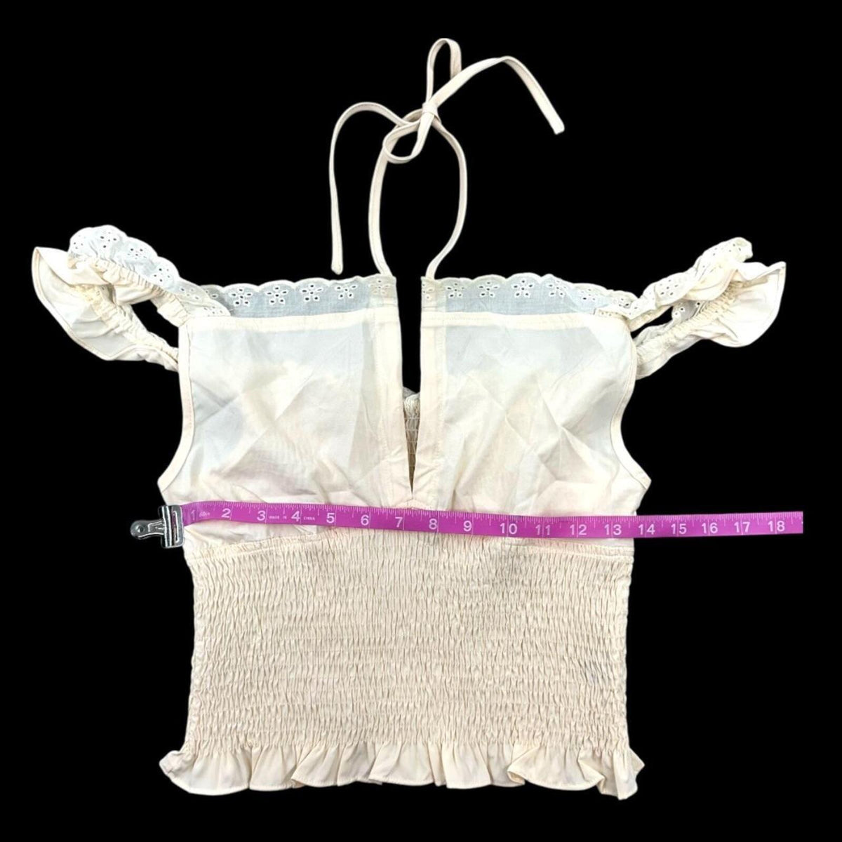 SHEIN Cream White Halter Crop Top with Lace Detailing Bohemian Fairycore