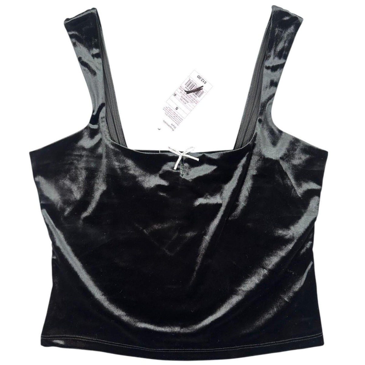 Wild Fable Black Velvet Cropped Tank Top with Silver Bow Y2K Coquette Cottage