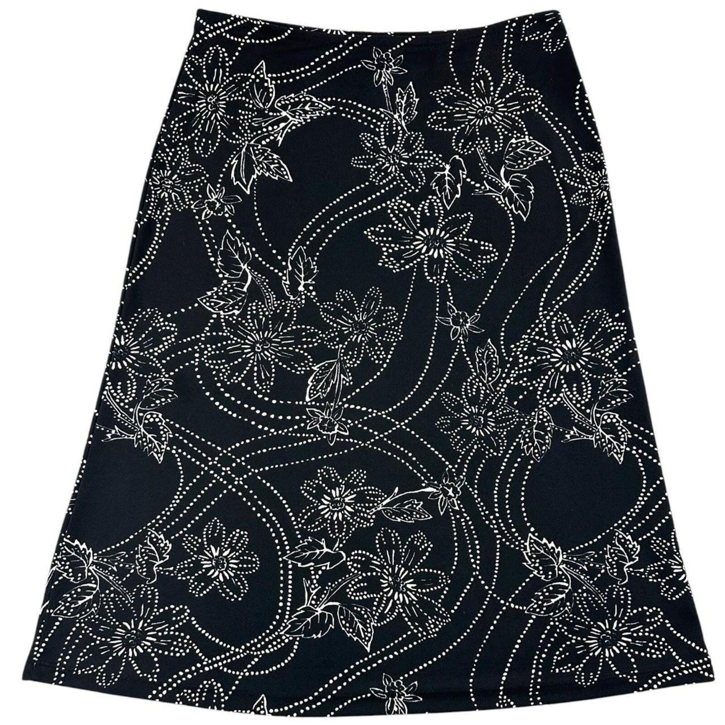 New York & Company Vintage 90s Black & White Floral Dotted A Line Midi Skirt Y2K