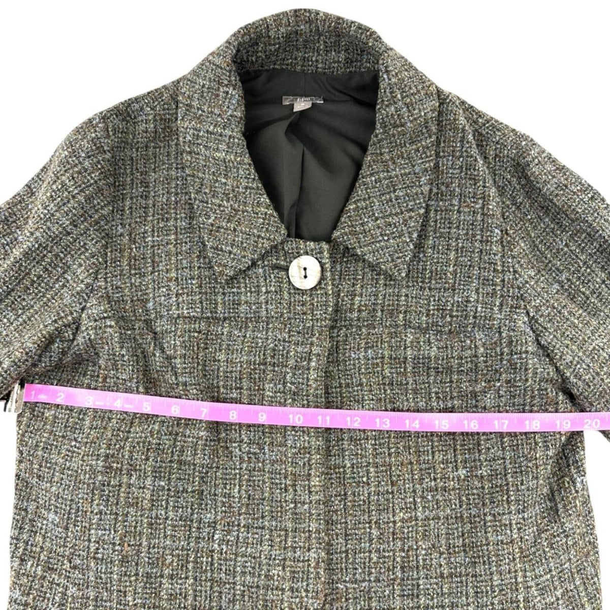 J. Jill Green Gray Tweed Short Sleeve Jacket Classic Preppy Minimalist