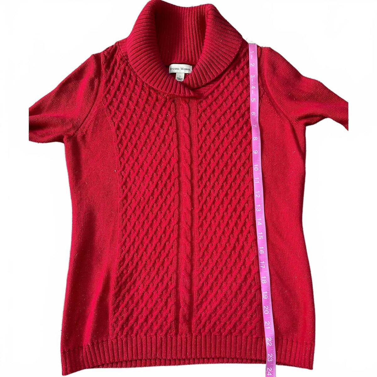 Studio Works Red Turtleneck Sweater Relaxed Fit Preppy Casual Knitwear